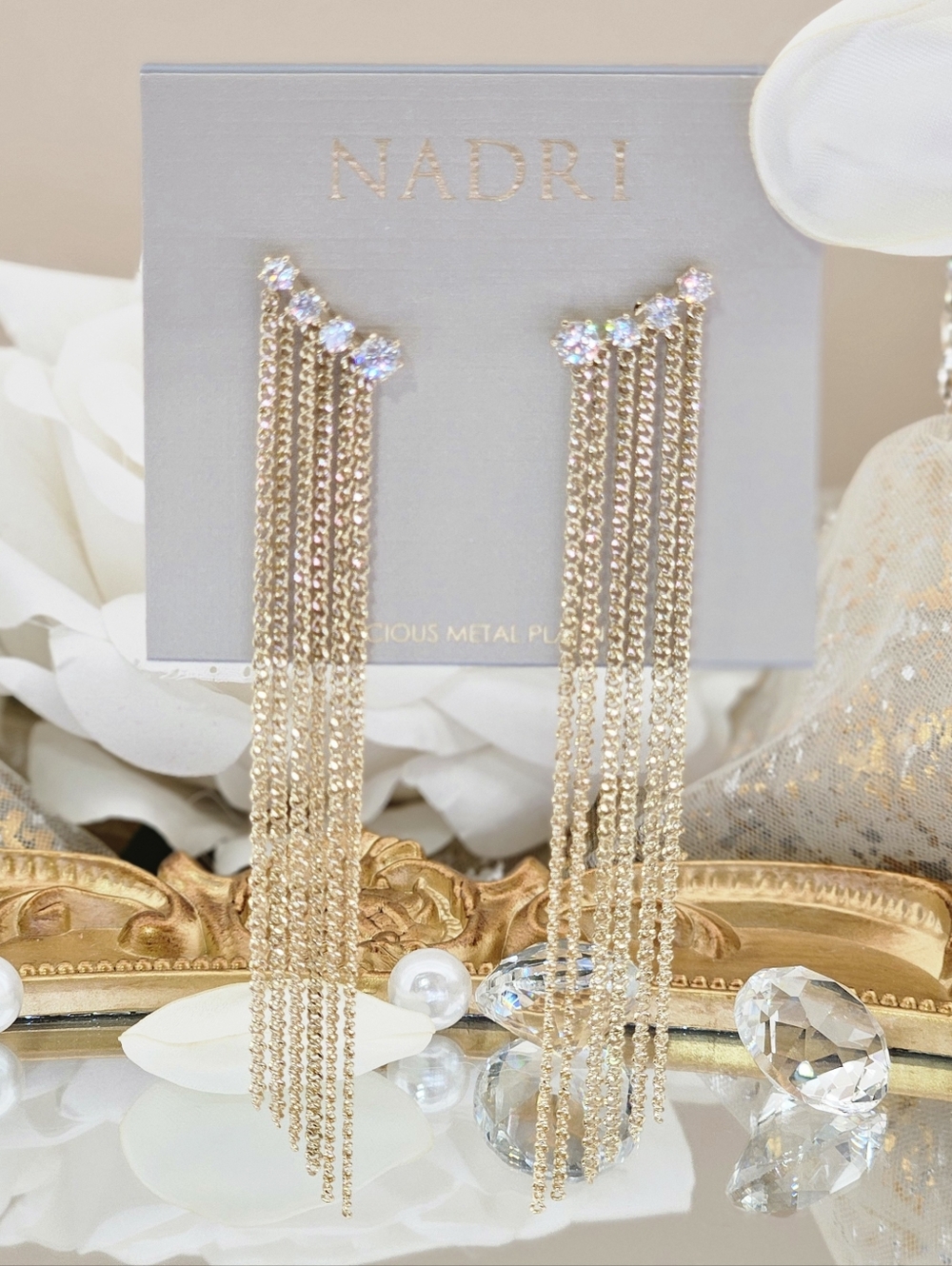 Nadri Earrings Gold Cleo Fringe Drop Earrings Boho Formal Party Bridal Wedding
